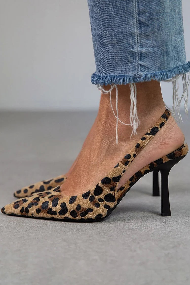Maria | Pointed toe leopard print slingback khaki stiletto hakken