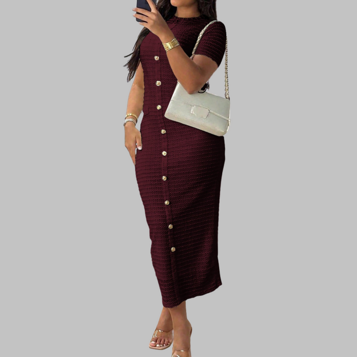 Rachel™ | Elegante ronde hals fake button jurk