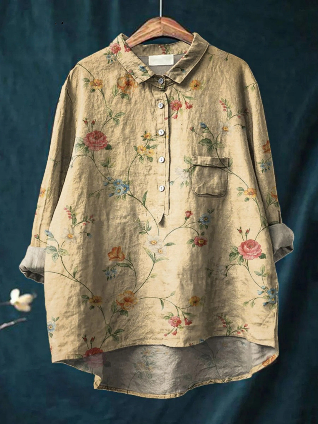 Poppy | Dames vintage bloemen art print casual shirt