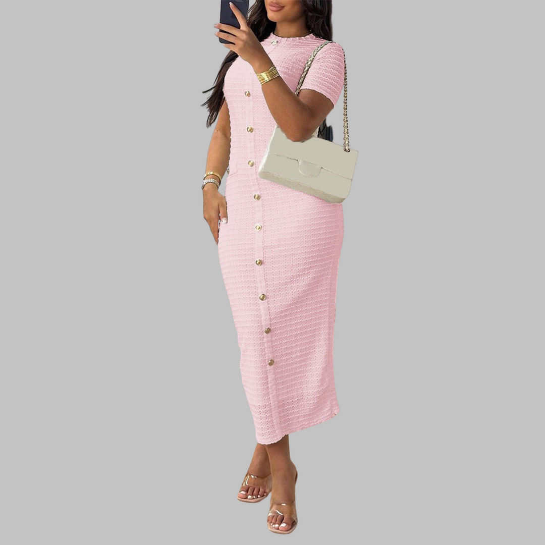Regan™ | Elegante ronde hals fake button jurk