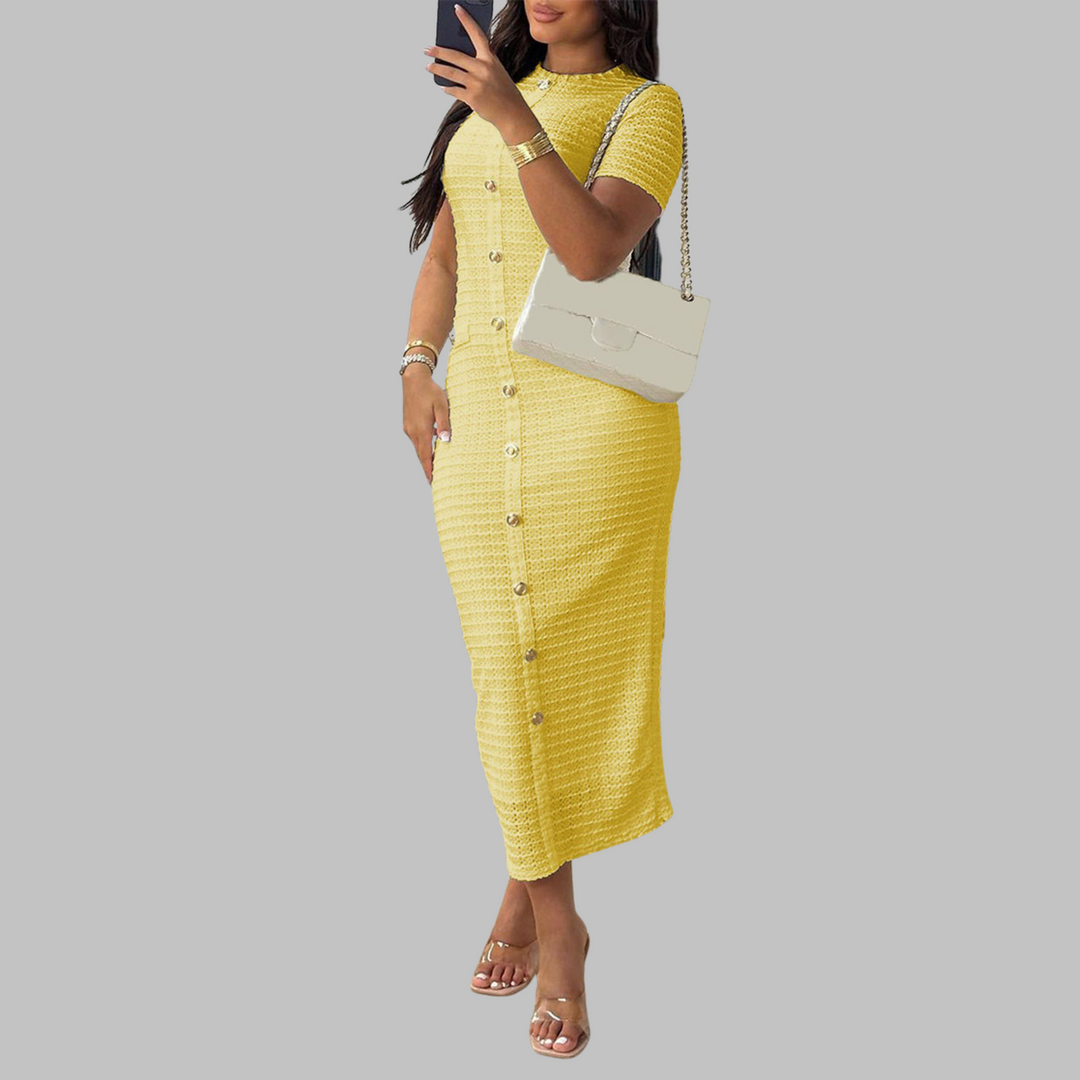 Rachel™ | Elegante ronde hals fake button jurk
