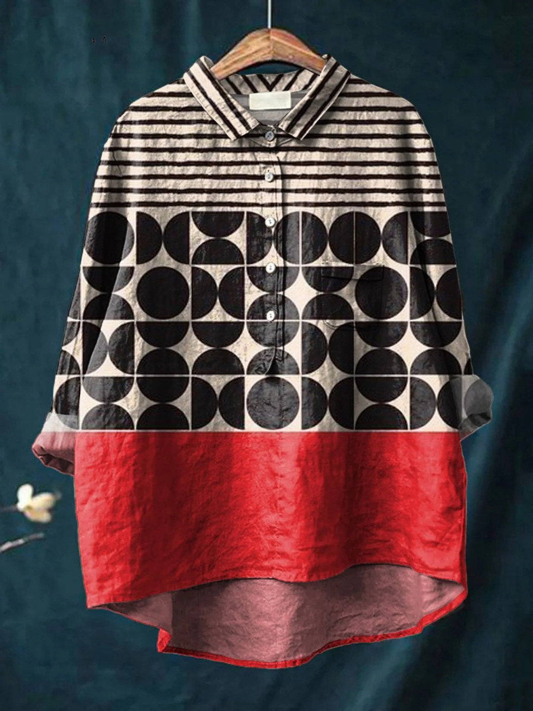 Freya | Artistry geometric pattern met print dames casual shirt