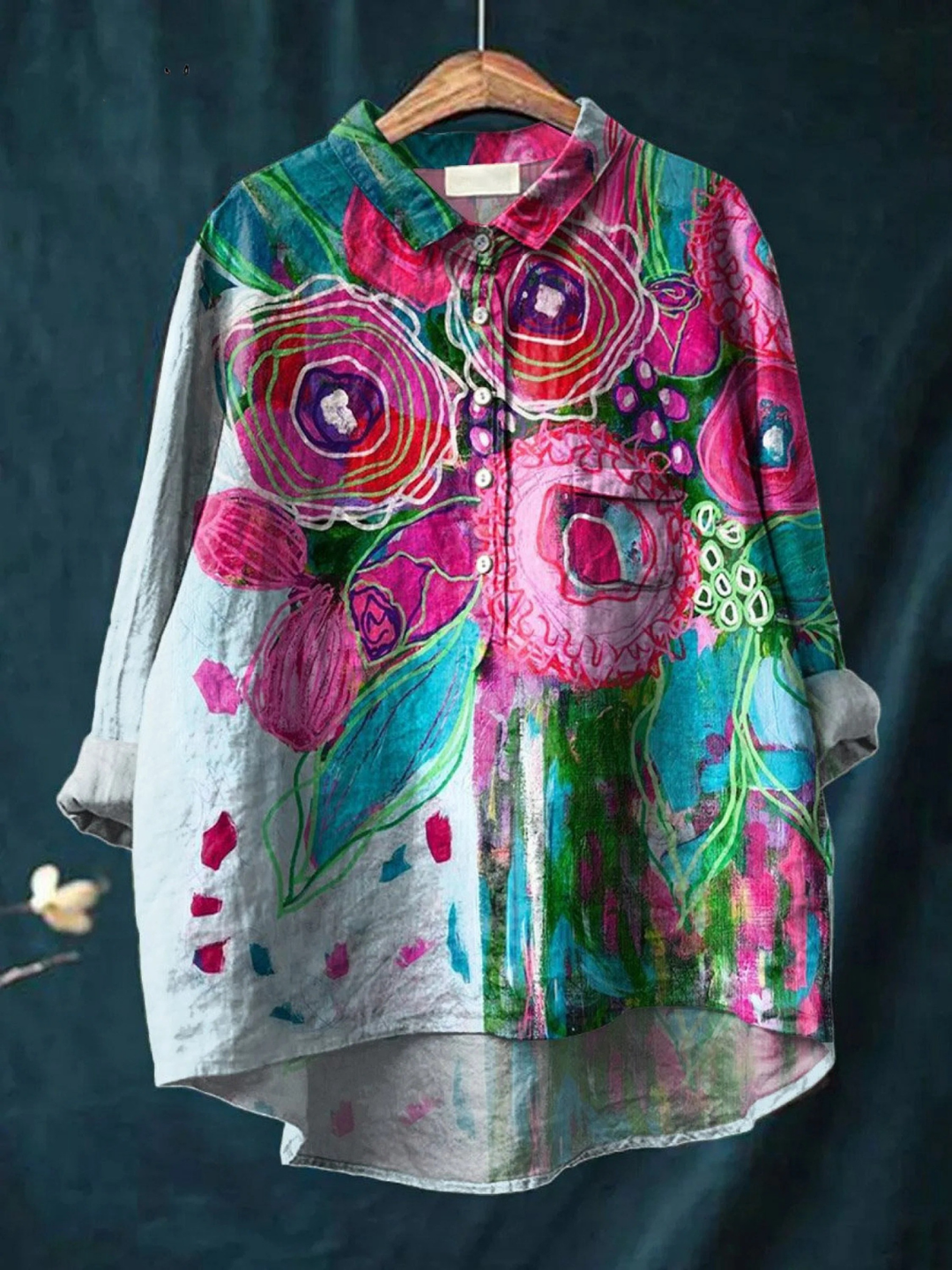 Ella | Vintage lovely bloemen art print casual shirt
