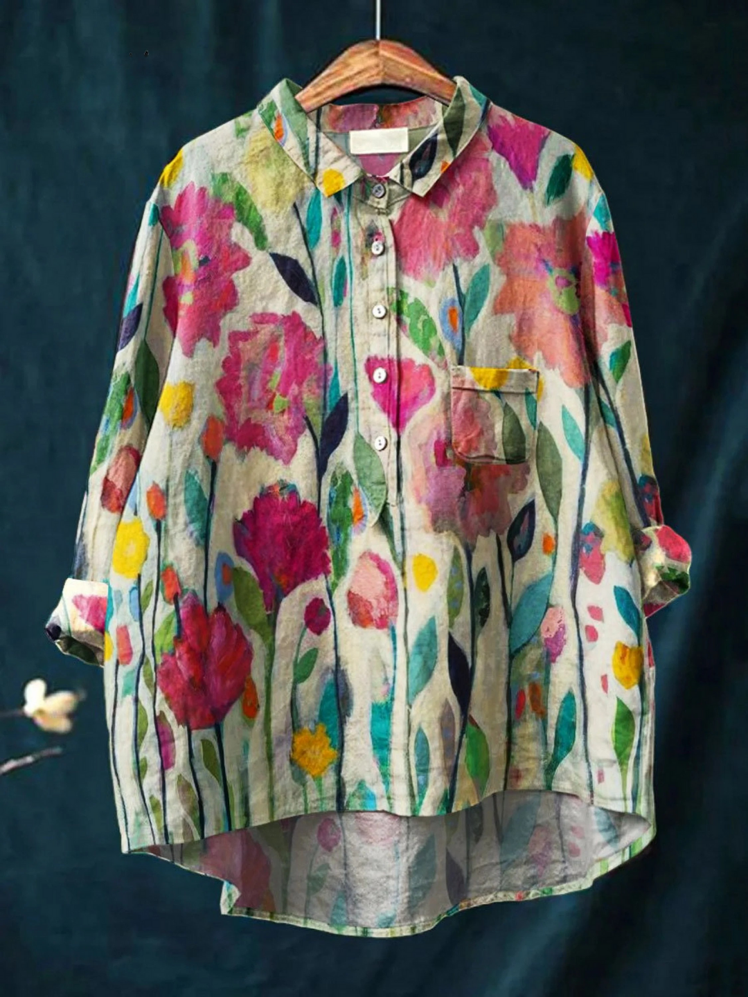 Phoebe | Dames vintage flower art print casual shirt