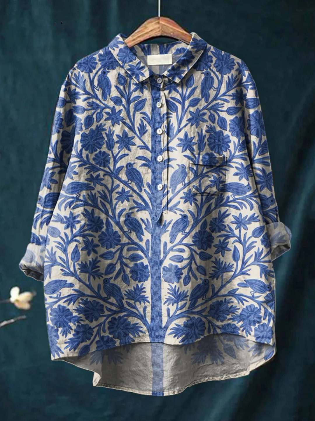 Rosie | Dames indian art bloemen vintage print casual shirt