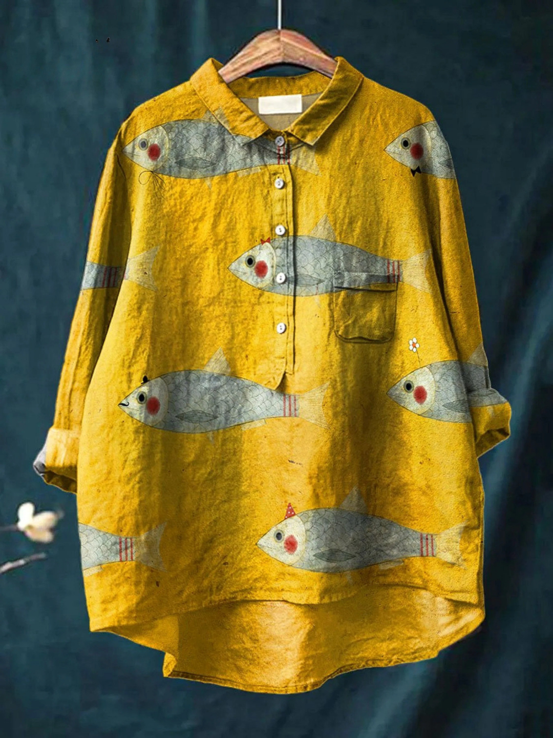 Harper | Dames vintage fish art print casual shirt