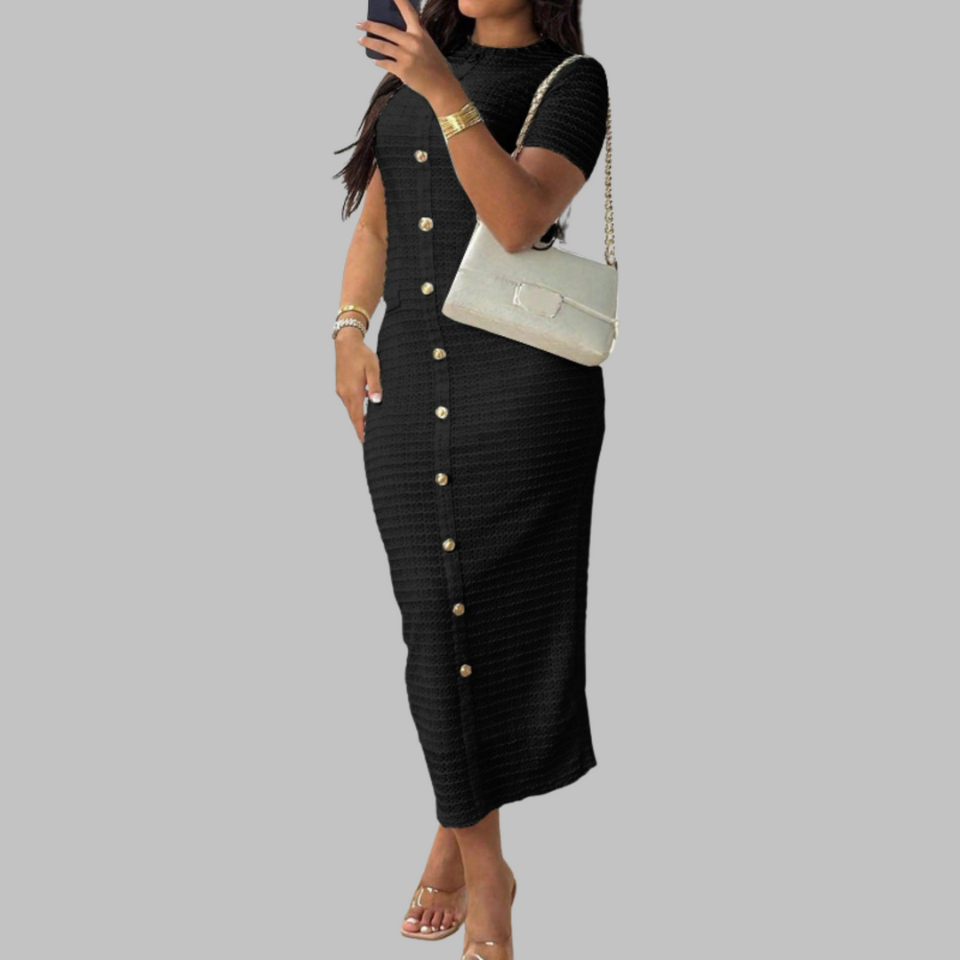 Regan™ | Elegante ronde hals fake button jurk