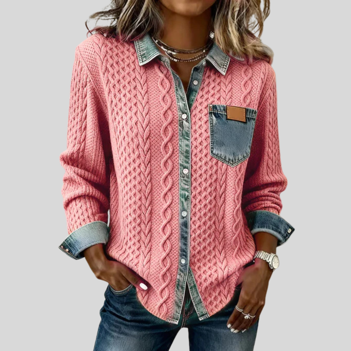 Simone | Gebreide Blouse met Spijkerdetails