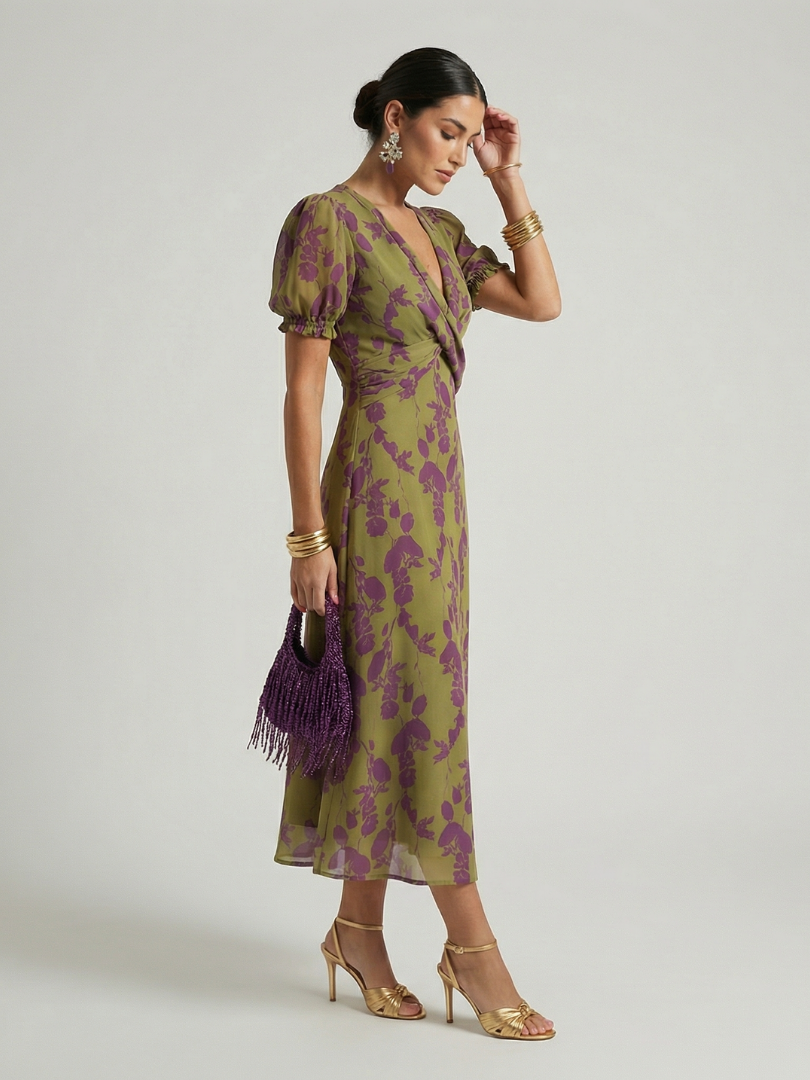 Virel | Elegante bloemen wrap midi jurk with flattering silhouette