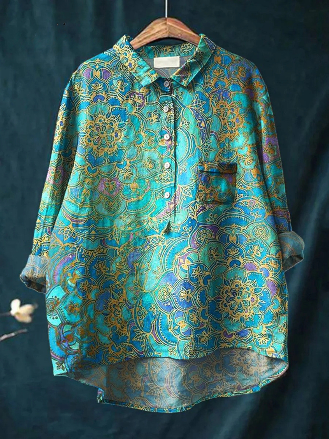 Katie | Dames retro art print casual shirt