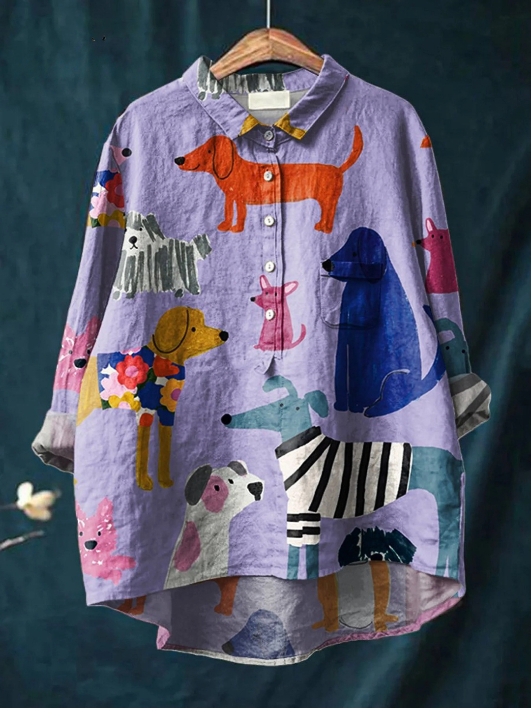 Hannah | Dames dog art print casual shirt