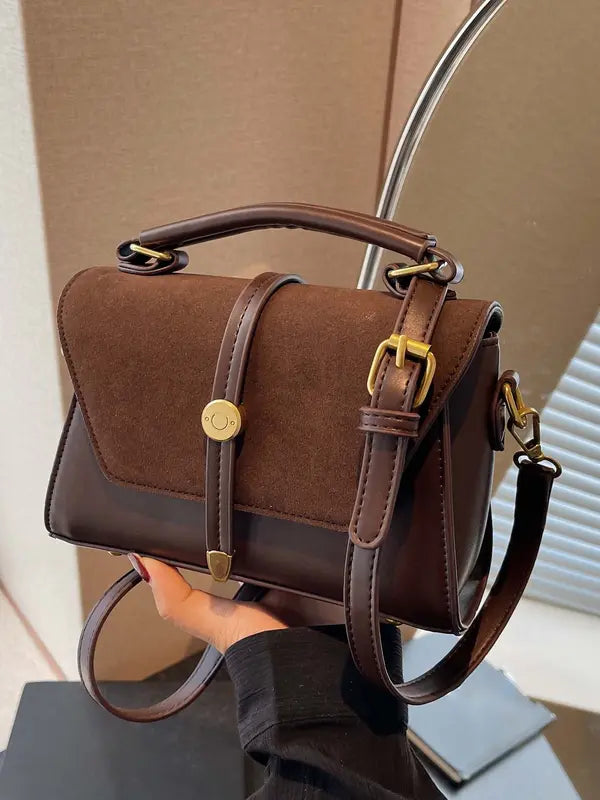 Marlynn™ | Vintage-style small square shoulder crossbody tas with contrast stitching