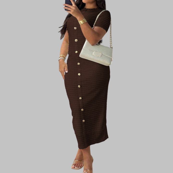 Rachel™ | Elegante ronde hals fake button jurk