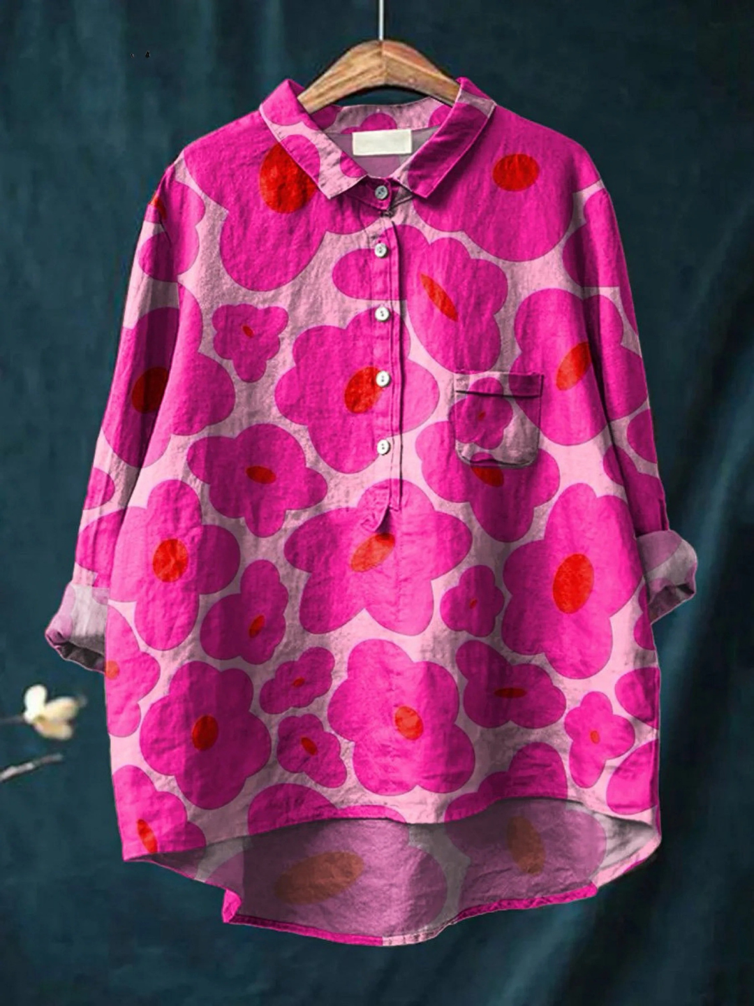 Mia | Vibrant pink bloemen pattern met print dames casual shirt