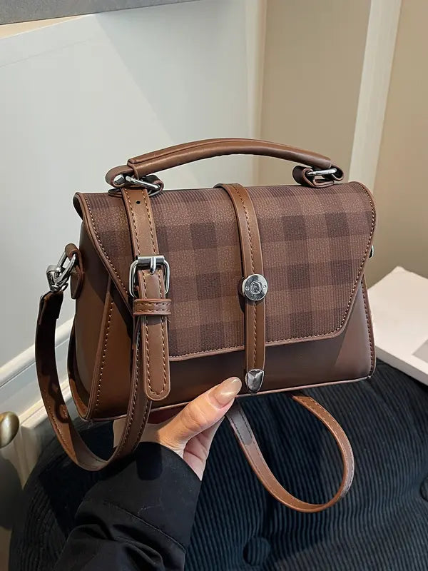 Marlynn™ | Vintage-style small square shoulder crossbody tas with contrast stitching