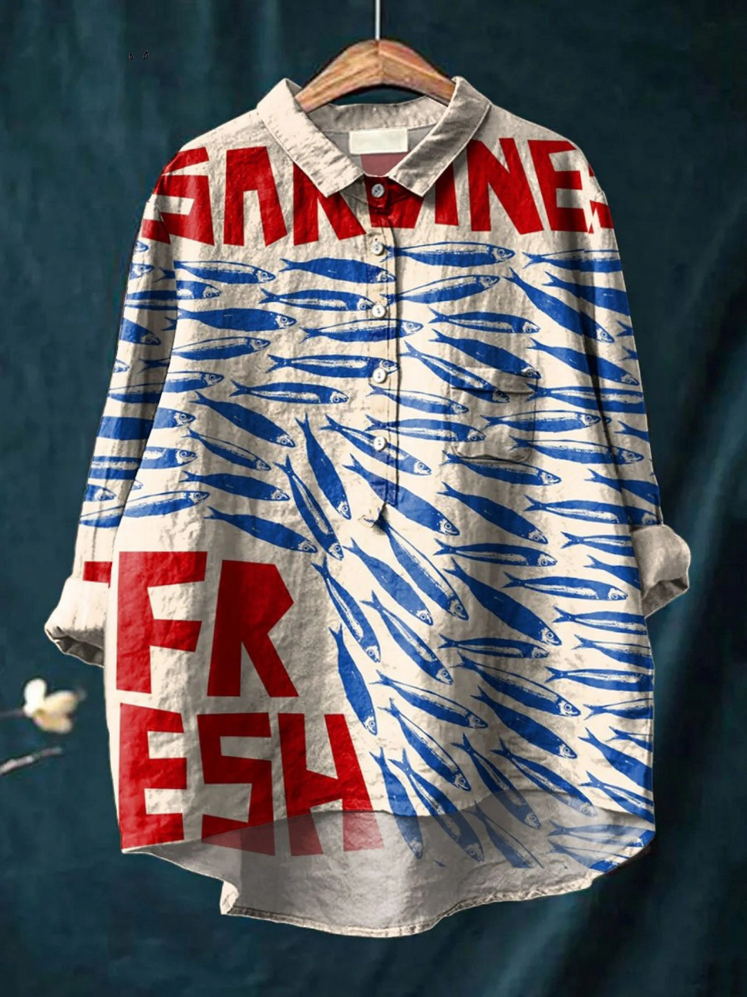 Isabella | Dames vintage fish art print casual shirt