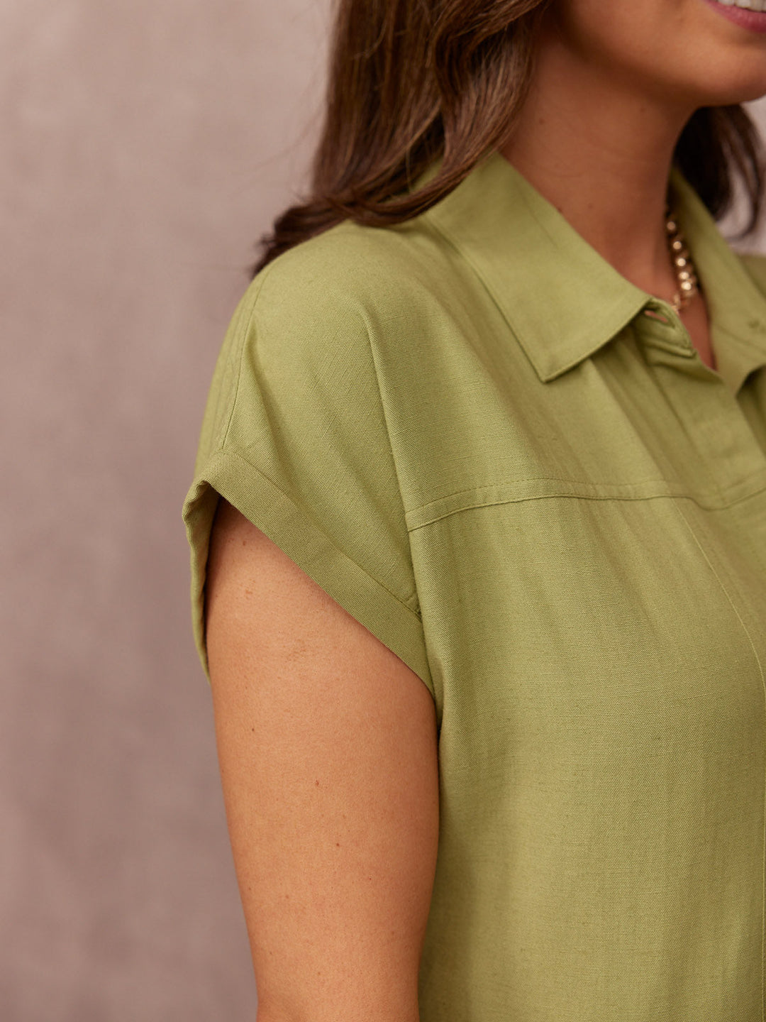 Rhiona Linen Shirt Dress - Olive