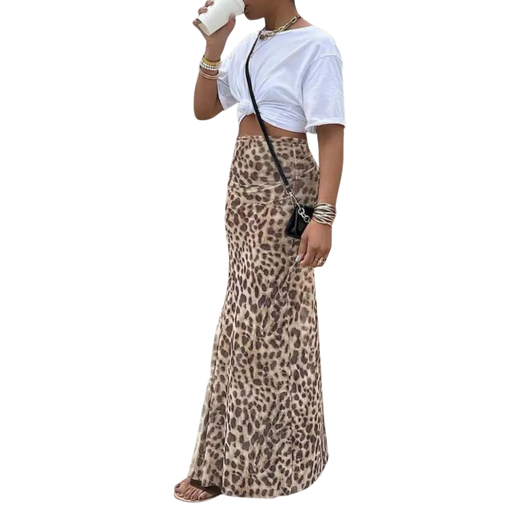 Thora™ | Wild leopard print fishtail midi rok