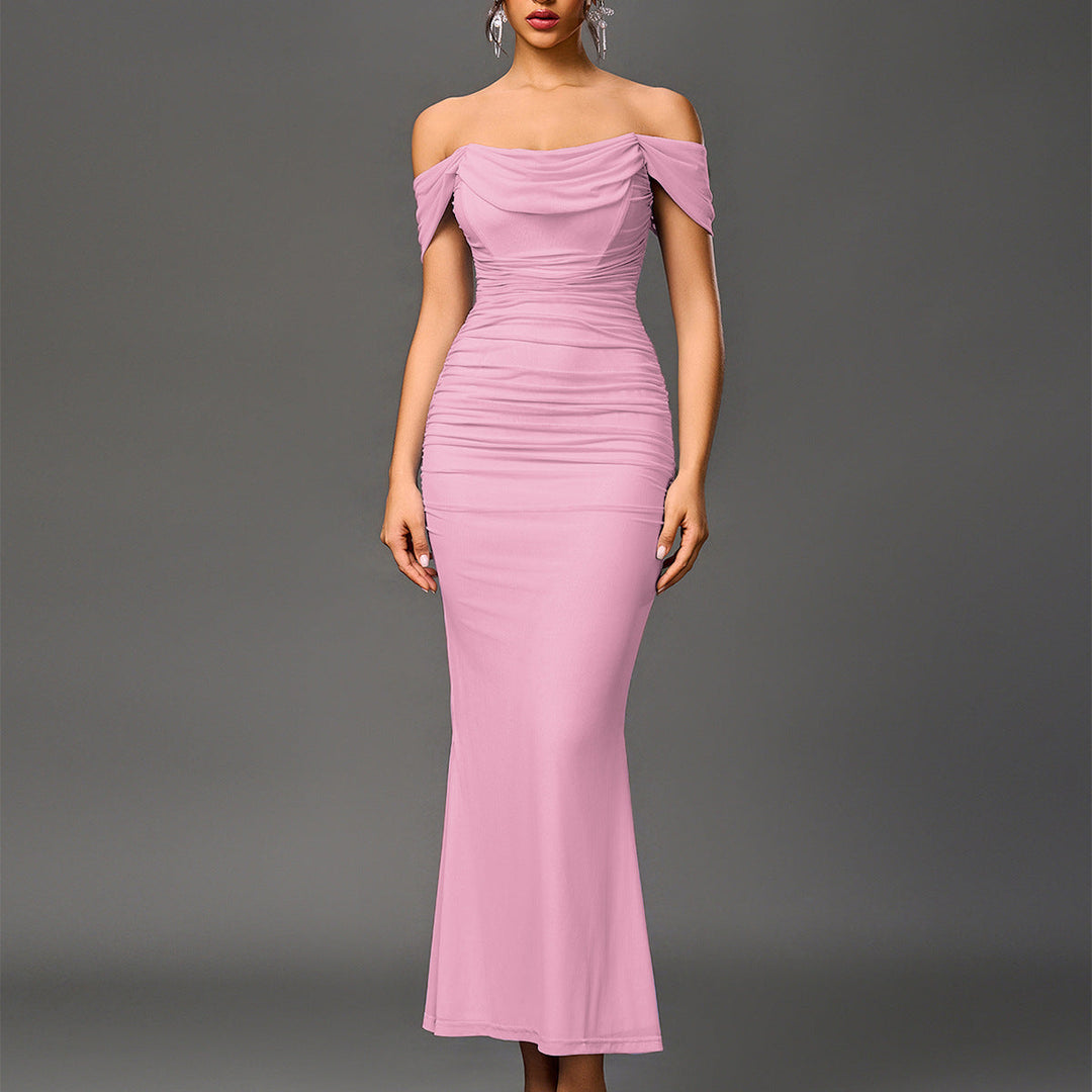 Valentini™ | Chique off-shoulder ruched mermaid avondjurk