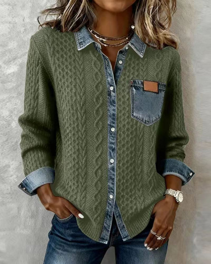 Simone | Gebreide Blouse met Spijkerdetails