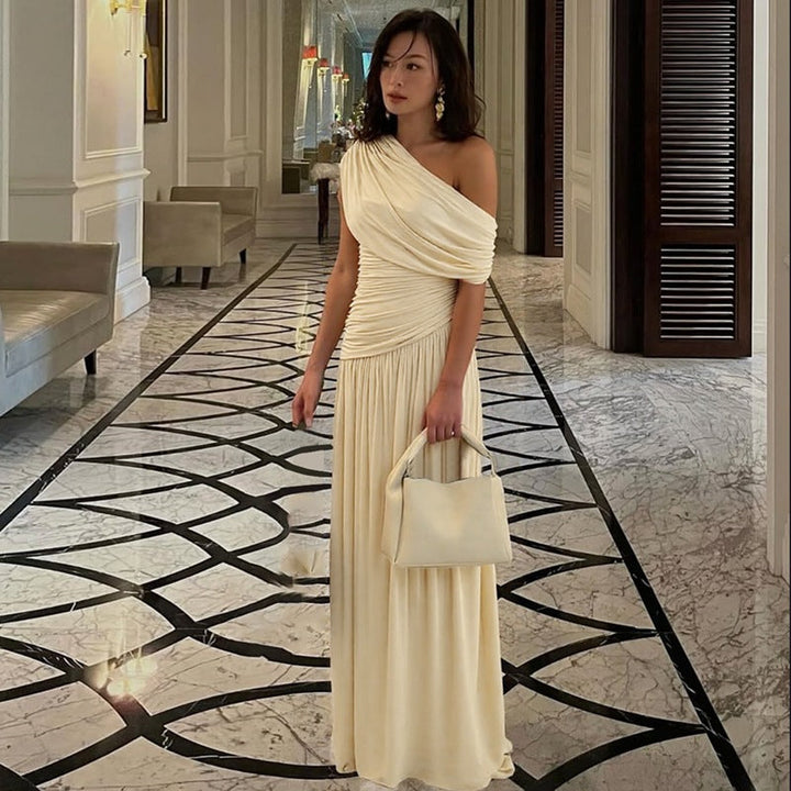 Kawali™ | Elegante one shoulder evening maxi jurk