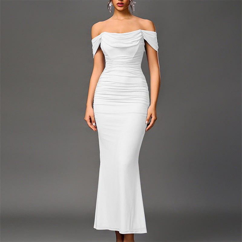 Valentini™ | Chique off-shoulder ruched mermaid avondjurk