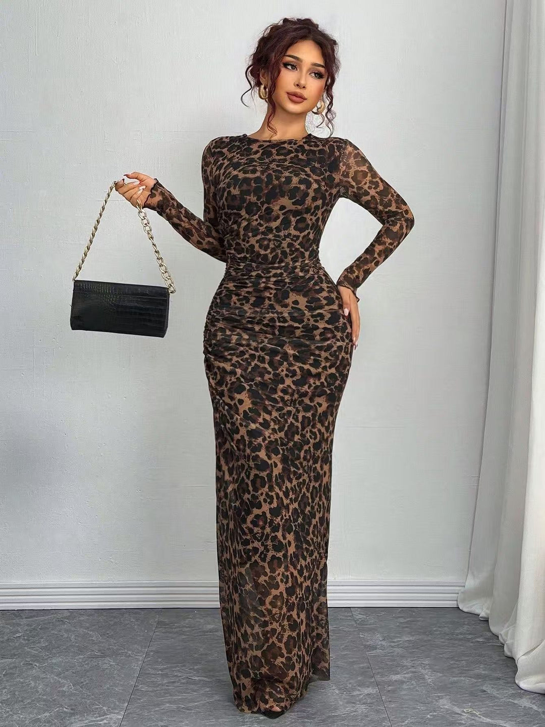 Julia™ | Comfy met print lange mouwen ronde hals bodycon maxi jurk
