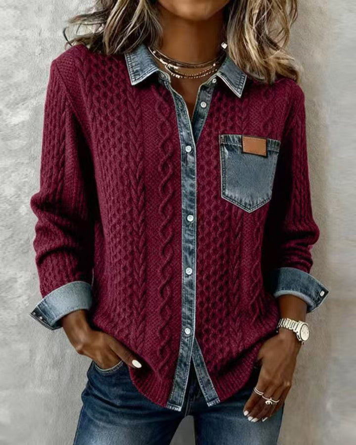 Simone | Gebreide Blouse met Spijkerdetails