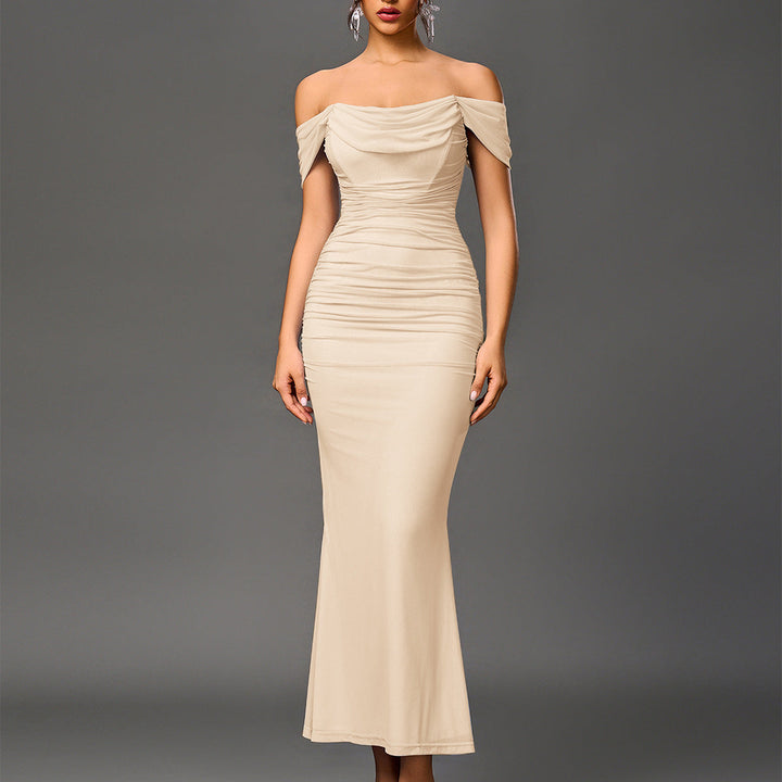 Valentini™ | Chique off-shoulder ruched mermaid avondjurk