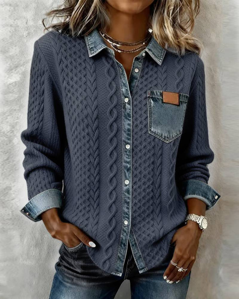 Simone | Gebreide Blouse met Spijkerdetails