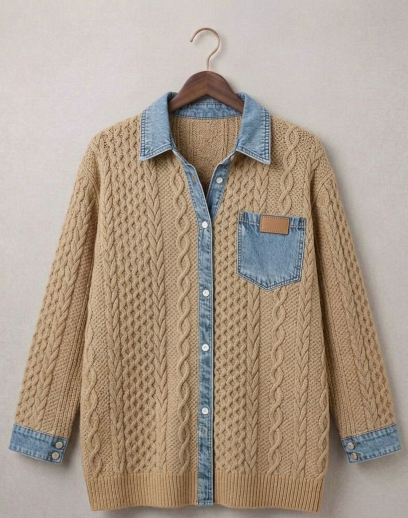Simone | Gebreide Blouse met Spijkerdetails