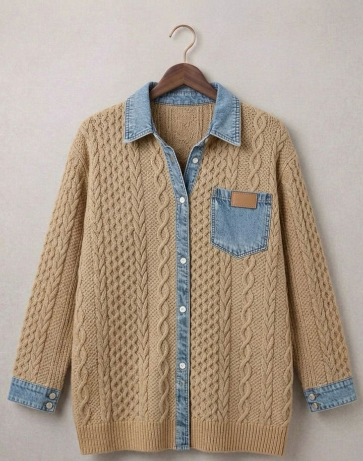 Simone | Gebreide Blouse met Spijkerdetails