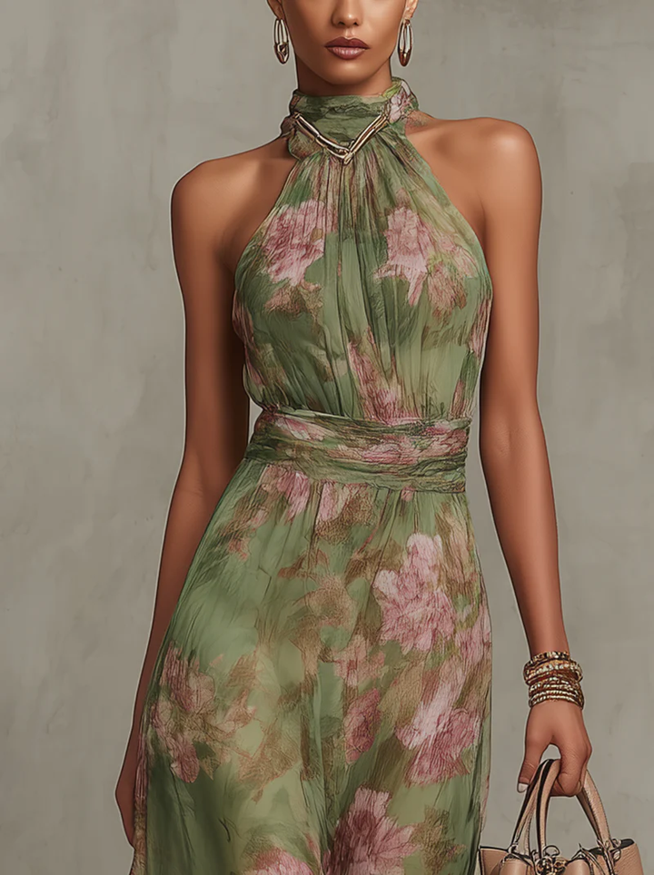 Livya | Bloemen maxi jurk with halter neckline