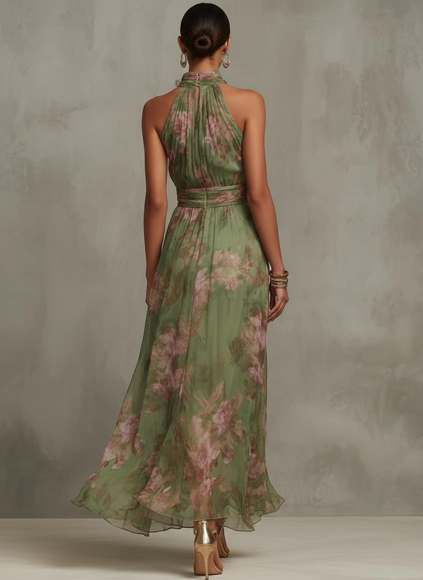 Livya | Bloemen maxi jurk with halter neckline