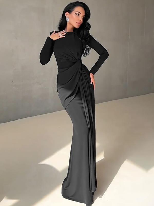Anna™ | Elegante effen kleur ruched padded shoulder bodycon jurk
