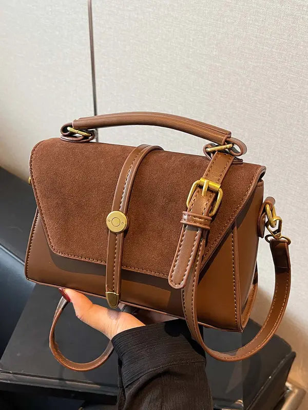 Marlynn™ | Vintage-style small square shoulder crossbody tas with contrast stitching