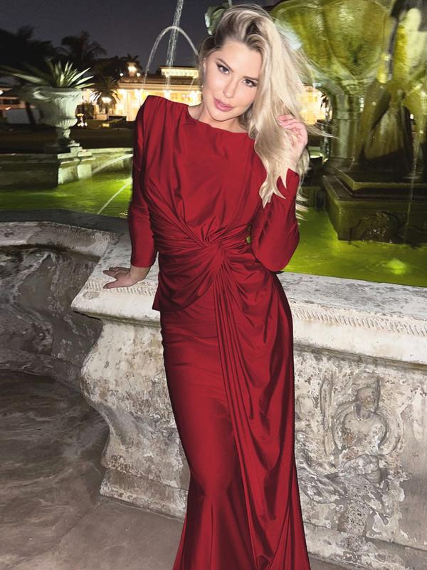 Anna™ | Elegante effen kleur ruched padded shoulder bodycon jurk