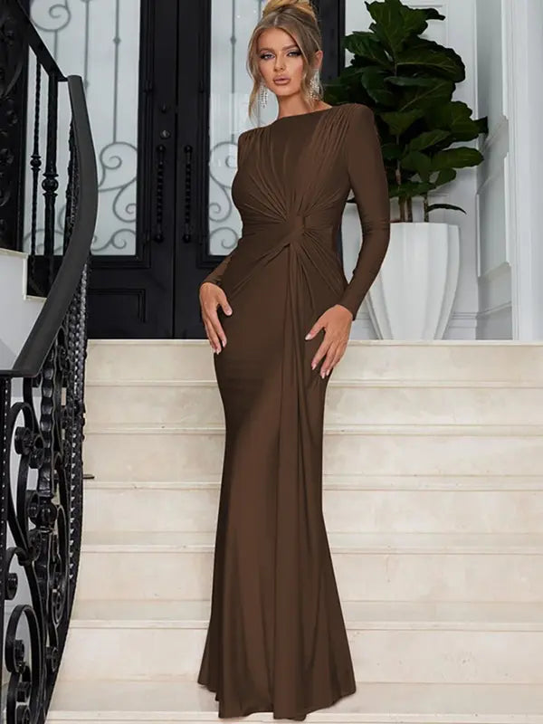 Josalie™ | Elegante ruched bodycon jurk with padded shoulders & lange mouwen