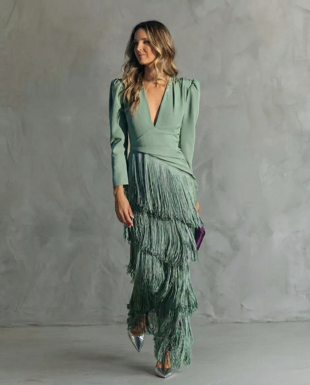 Clara | Elegante jurk with fringe sleeves