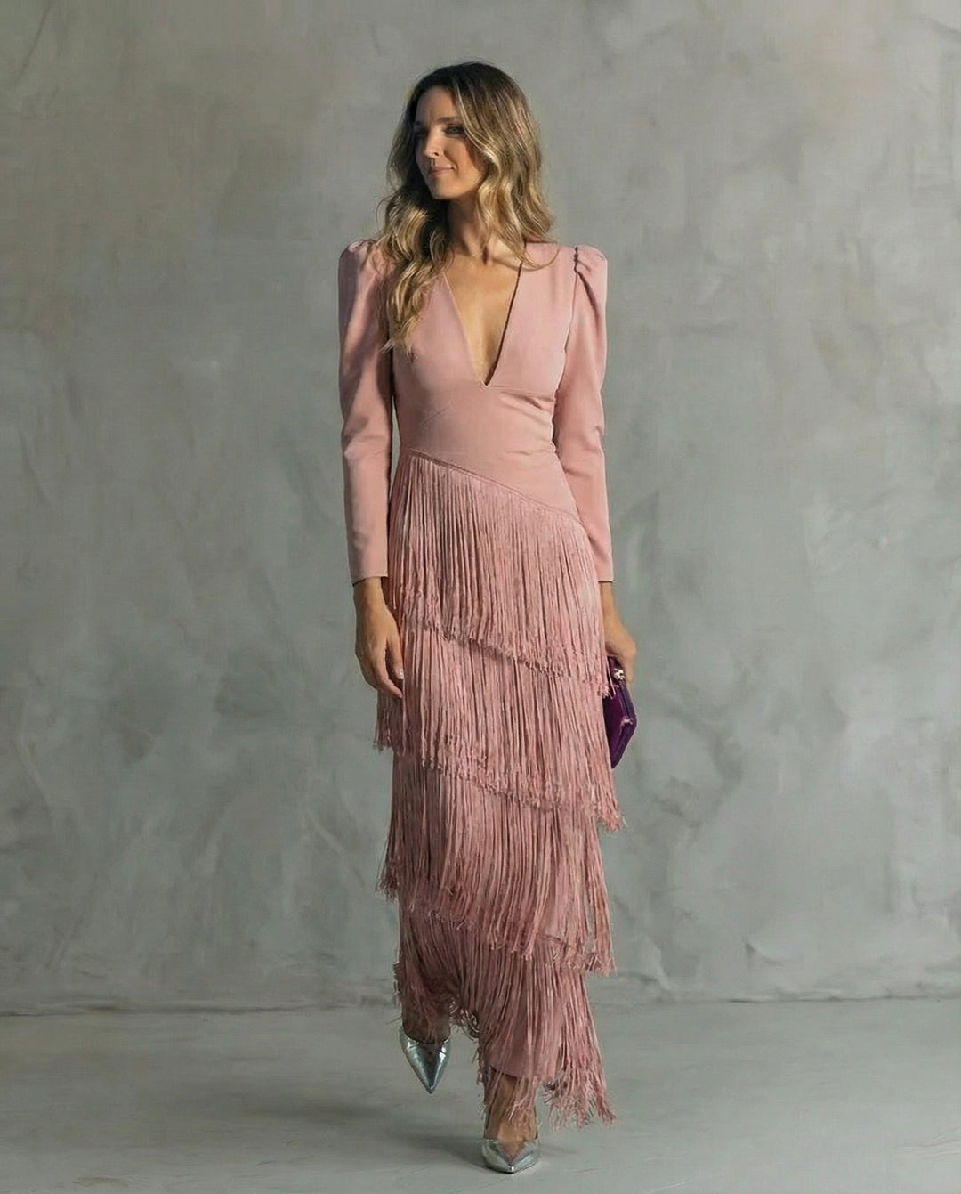 Clara | Elegante jurk with fringe sleeves