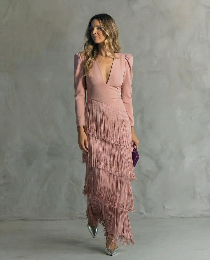 Clara | Elegante jurk with fringe sleeves
