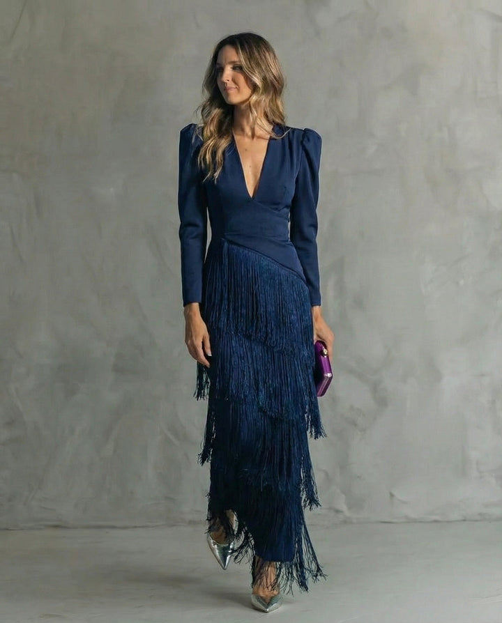 Clara | Elegante jurk with fringe sleeves