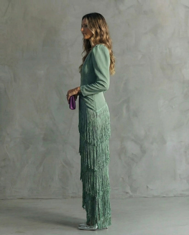 Susie | Elegante jurk with fringe sleeves