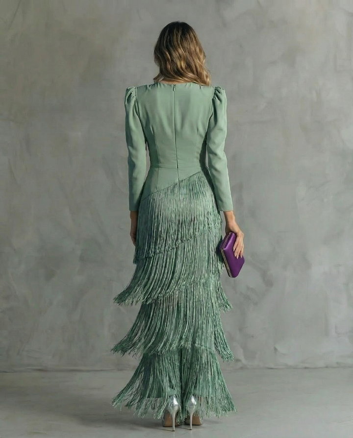 Clara | Elegante jurk with fringe sleeves