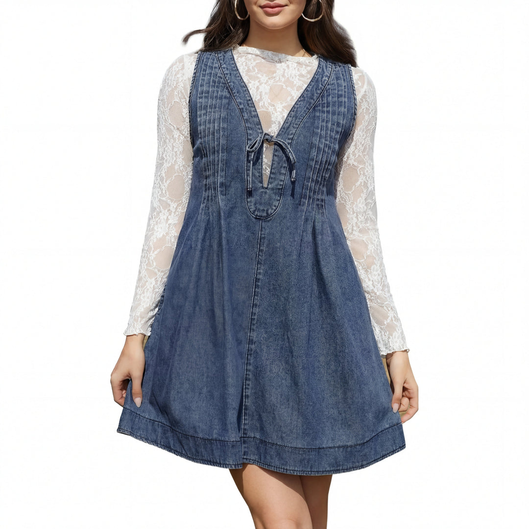 Lauren™ | Vintage inspired zonder mouwen v neck mini jurk
