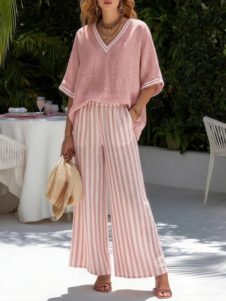Alur | Gestreepte linen duo set