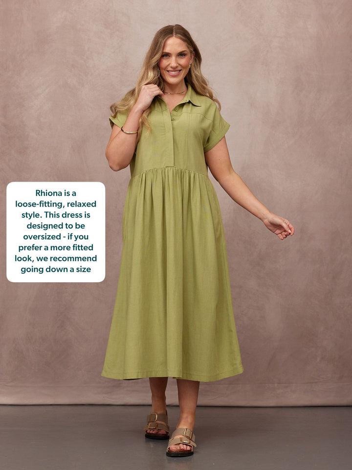 Rhiona Linen Shirt Dress - Olive